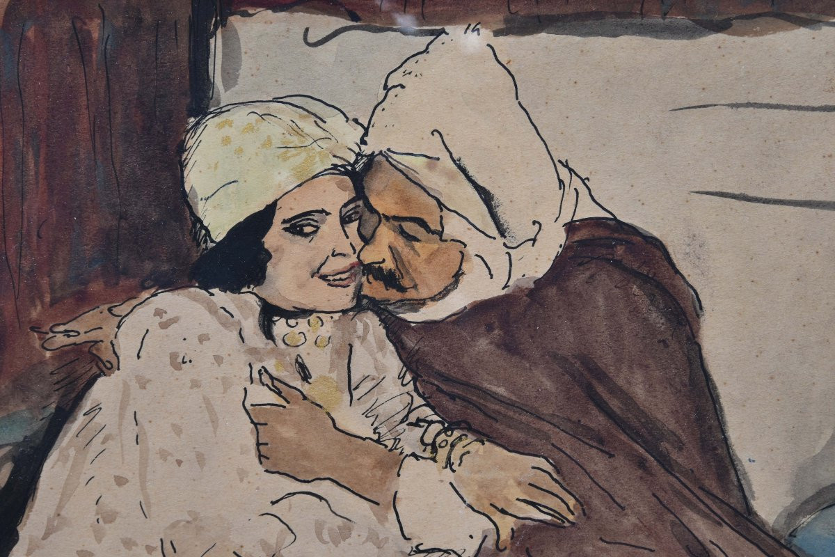 Jean Launois "interior Scene At "bou Saada"" 1921 Watercolor 27x36-photo-2